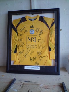 Peterborough United Football goal keeper shirt framing.